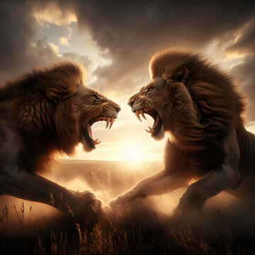 lions fighting each other