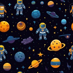 Cartoon Sci-Fi Space Adventures Pattern