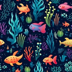 Naklejka premium Cartoon Under the Sea Adventure Pattern