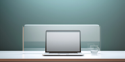 Sleek Simplicity  Blank Black Laptop Screen on a Wooden Table,,
Modern Workspace  Front View of a Minimalist Laptop on Wood