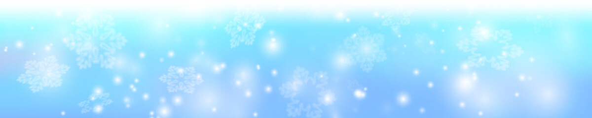 Fototapeta na wymiar white snowfall effect on blue horizontal background. Christmas snowflake or New Year winter effect. panorama. Eps 10