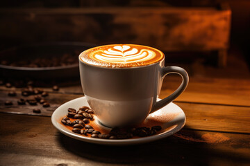 Coffee Mug with Latte Art in Cozy Setting