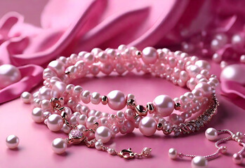 Fototapeta premium Pearls of Elegance A Graceful Pearl Bracelet, Pink Bracelet