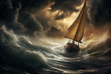 sail boat in a storm, stormy sailboat, sailing, ocean, sailing through a storm