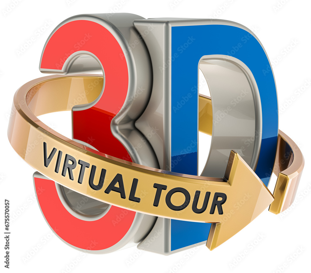Poster 3d virtual tour, concept. 3d rendering isolated on transparent background