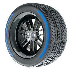 Obraz premium Racing Wheel with Blue Wet, compound type tyre, 3D rendering isolated on transparent background