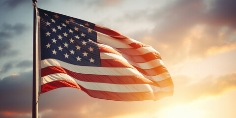 American Pride: US Flag Against Sunset Sky