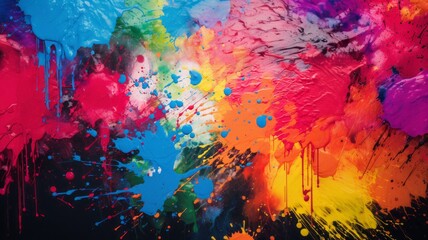 colorful paint splatters, abstract with empty ground in foreground