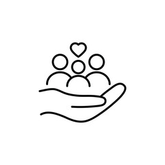 Family Icon.  Family care icon. the hand  is holding a family vector icon