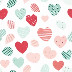 Meubelstickers hearts on white background seamless pattern,valentines days , light red, pink green pink hearts. High quality photo © Starmarpro