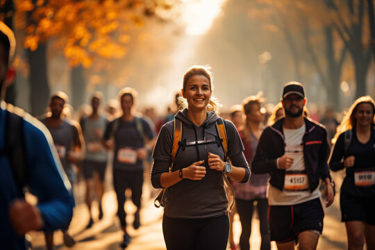 People participating in a charity run, reflecting the culture of fitness and philanthropy. Generative Ai.