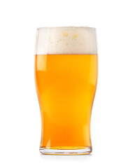 Glass of light beer with foam isolated on white background