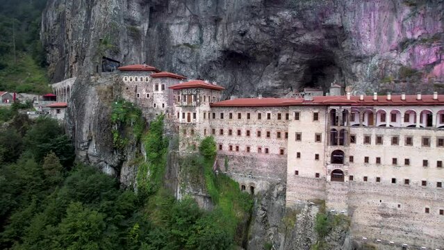 Sumela Monastery describing aerial shot footage Drone flight