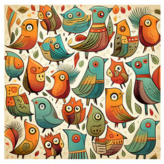 bird walpaper, wall art, background, illustrated birds, bird pattern, vintage wallpaper