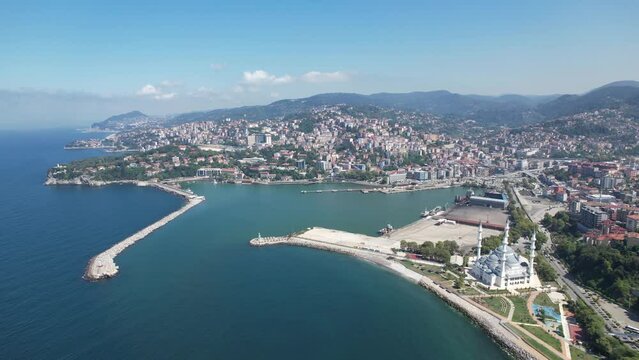 Amazing city aerial view of Zonguldak in Black sea region of Turkey.