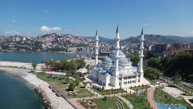 Amazing city aerial view of Zonguldak in Black sea region of Turkey.