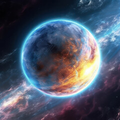 Obraz premium Cosmic dawn universe awakening tan Carolina blue 