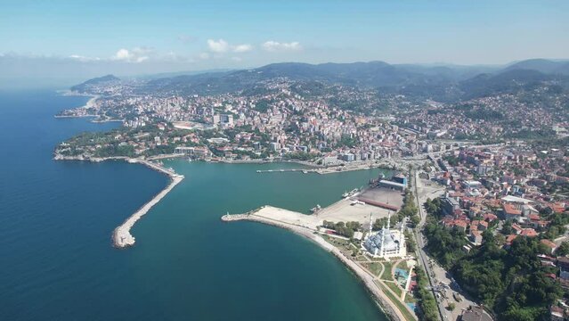 Amazing city aerial view of Zonguldak in Black sea region of Turkey.