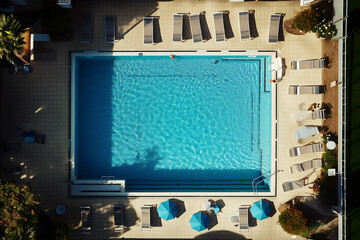 top view of a swimming pool, deep blue water, sunny day, swim, architecture pool