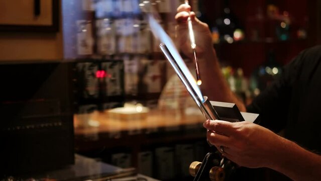 Glassworks manufacturing process. Process of creating glass products. Slow motion futage