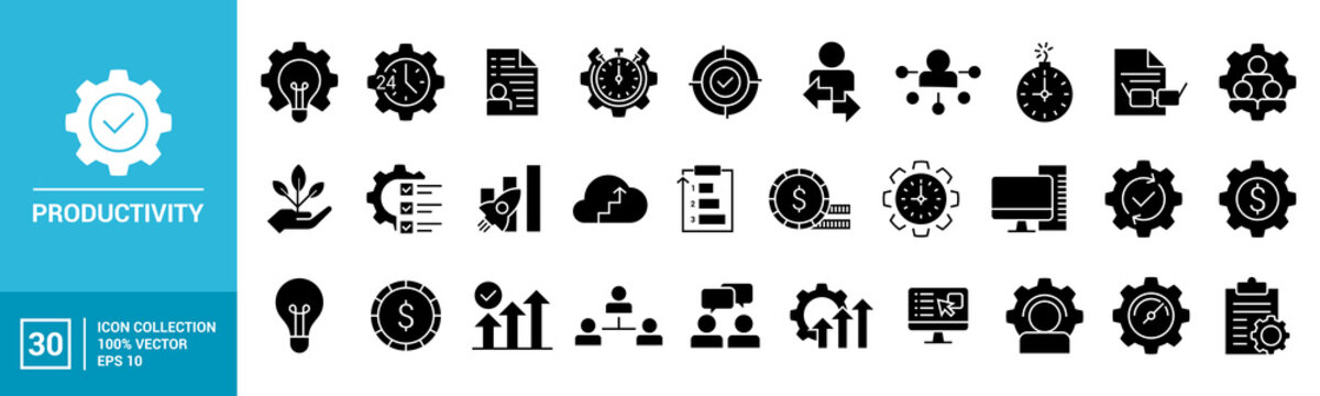 Collection of Productivity icon, management, workflow, tasks, multitasking, growth, routine, vector icon template editable and resizable EPS 10