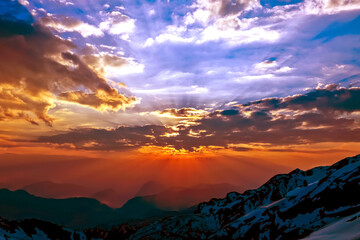 Fototapeta premium bright sunny dawn in the mountains