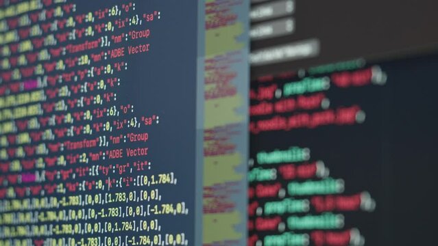 Chat AI generating Coding UX UI script code text on screen, HTML5 in editor for website development, Close up Macro of Programming code software developer. 