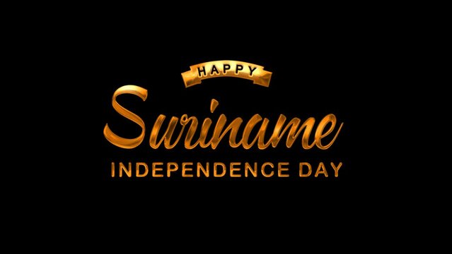 Happy Suriname Independence Day Text Animation on Gold Color. Great for Suriname Independence Day Celebrations, for banner, social media feed wallpaper stories