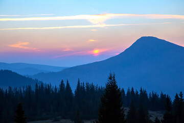 bright sunny dawn on the mountain slopes