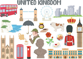 Obraz premium Set of United Kingdom famous landmarks