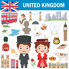 Set of United Kingdom famous landmarks