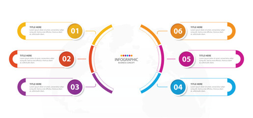 Basic circle infographic with 6 steps, process or options.