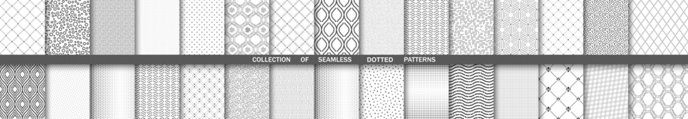 Set of seamless geometric patterns for your designs and backgrounds. Geometric abstract ornament. Dotted black and white ornaments