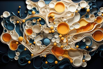A large paper art piece with yellow and blue circles. AI image.