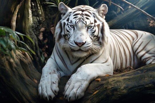 Bengal tiger. Free wild tiger in natural habitat in the forest. Proud look. The strength and power of a wild beast. Noble proud animal. Symbol of strength and freedom. Beautiful background for design.
