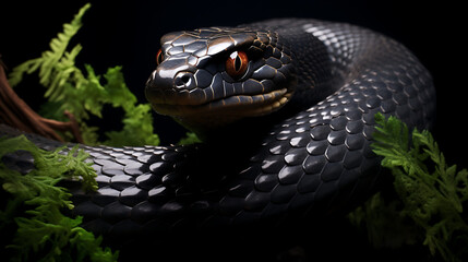 Fototapeta premium black snake close up photo, nature, wildlife