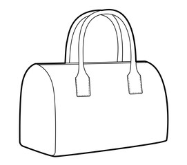 Mini Bowling Tote silhouette bag. Fashion accessory technical illustration. Vector satchel front 3-4 view for Men, women, unisex style, flat handbag CAD mockup sketch outline isolated