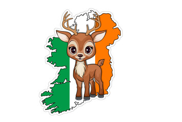 Vector sticker with map of Ireland and Red Deer