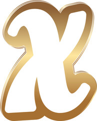 Gold metallic outline alphabet letter X