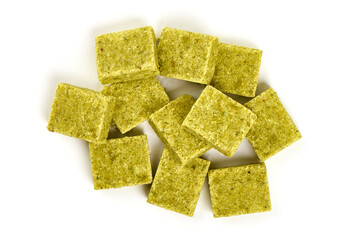 Bouillon cubes, isolated on white background.