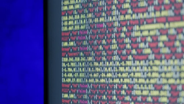 Chat AI generating Coding UX UI script code text on screen, HTML5 in editor for website development, Close up Macro of Programming code software developer. 