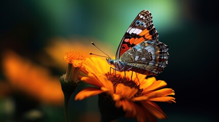 Butterflies land on colorful flowers.