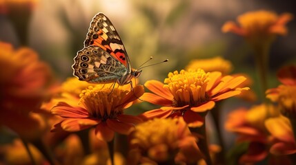 Fototapeta na wymiar Butterflies land on colorful flowers.