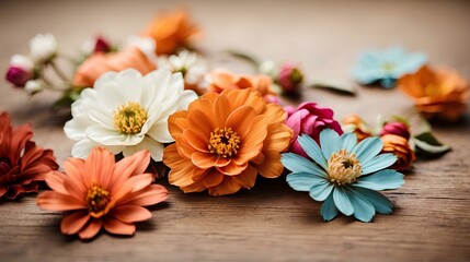 Naklejka na ściany i meble bouquet of flowers on a wooden table