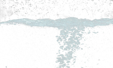 Ocean wave splash into surface underwater and many bubbles water. Drinking soda water flush air...