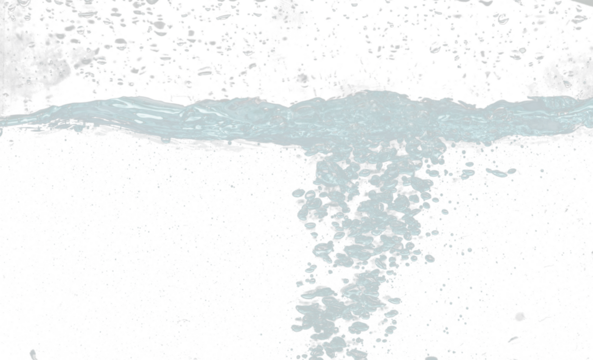 Ocean wave splash into surface underwater and many bubbles water. Drinking soda water flush air bubble. Black background isolated freeze element
