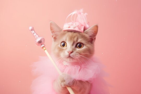 cat dressed as a fairy with a magic wand