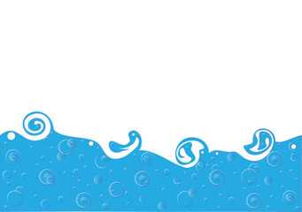 Vector illustration of blue sea wave on white. Water theme with splashing waves and white space frame for text.