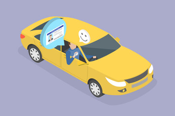 3D Isometric Flat Vector Illustration of Successfully Passed Driver Exam, Car Driveing License
