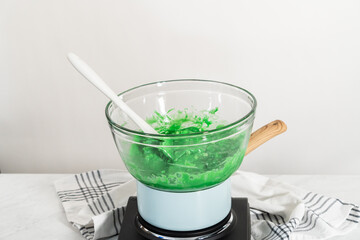 Green fudge with red hearts